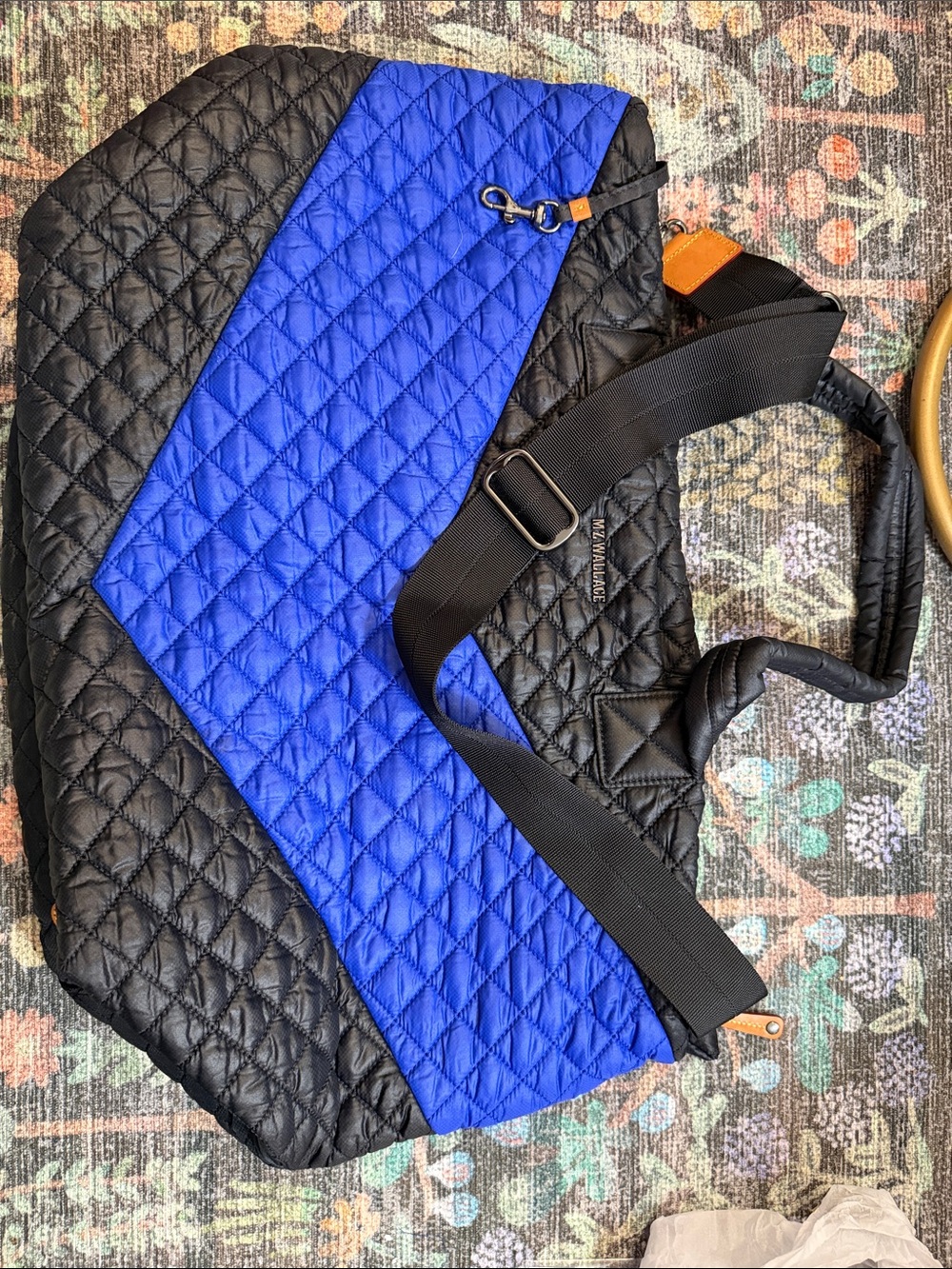 MZ Wallace Metro Tote Deluxe, featuring a quilted pattern in black & blue - Picture 4 of 8